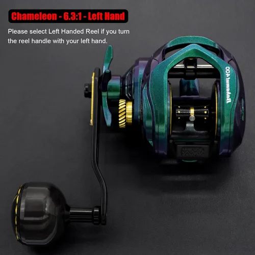 Miniatura 2 de Bahamut 400 carretes de pesca de baitcasting, pintura camaleón, rodamientos de acero inoxidable 10+1, arrastre de carbono de 35 libras, mango