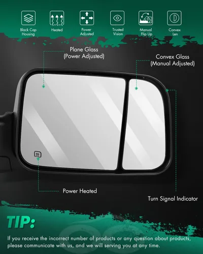 Miniatura 2 de Espejo de remolque compatible con Dodge 1998-2001 para Ram 1500 para Ram 2500 para Ram 3500 Pickup Truck Espejo de remolque ajustable con luz