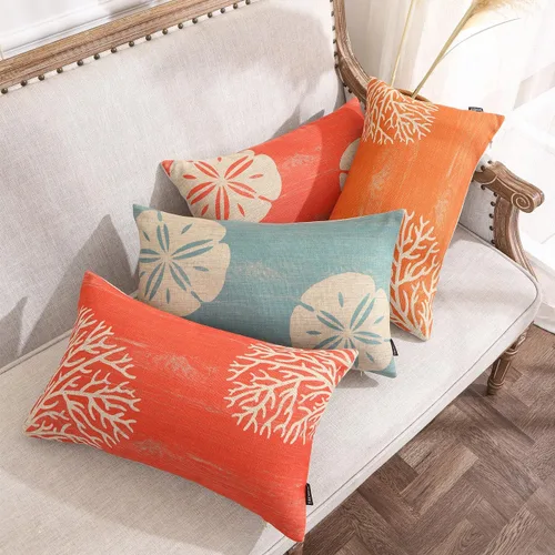 Miniatura 9 de TRENDIN Funda de almohada de playa de 12 x 20 pulgadas, decoración marina marina rectangular, funda de cojín de lino para sofá, decoración rústica