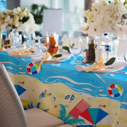 Miniatura 6 de Gatherfun Suministros para fiestas temáticas de playa, mantel desechable de plástico impermeable para fiestas hawaianas, decoraciones de cumpleaños