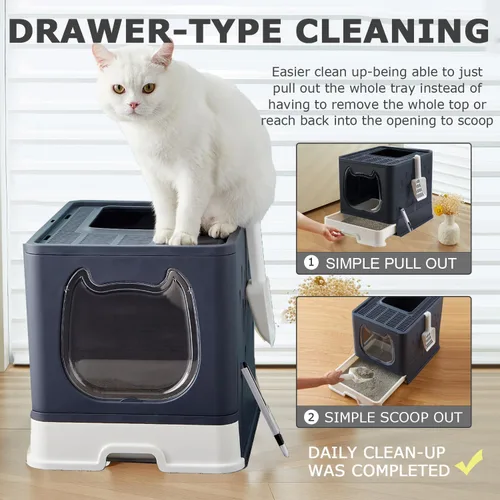 Miniatura 3 de Caja de arena para gatos con tapa, plegable y cerrada, con entrada superior, para gatos en crecimiento, tipo cajón para gatitos, inodoro con puerta