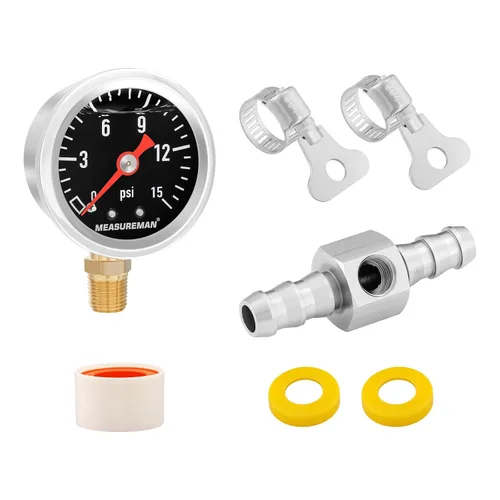 Miniatura 13 de MEASUREMAN - Manómetro, 0 a 15 psi, relleno glicerina, esfera 1.5 pulgadas, caja acero inoxidable 304, montaje central posterior 1/8 NPT, adaptador