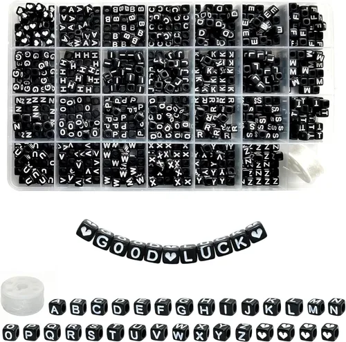 Miniatura 19 de Amaney – 1600 piezas, cuentas acrílicas del alfabeto, 31 estilos, corazón, número, estrella y sonriente, cuentas de 4 x 7 mm para hacer joyería