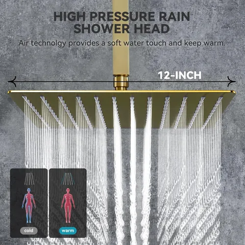 Miniatura 3 de Sistema de ducha de lluvia con 4 chorros completos de chorros corporales y válvula de equilibrio a presión, cabezal de ducha de lluvia de 12