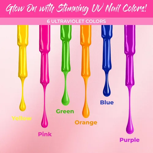 Miniatura 5 de splashes & spills Esmalte de uñas UV Blacklight Glow – Paquete variado de 6 colores, 0.5 fl oz – Día o Noche, Clubbing o Maquillaje de disfraces