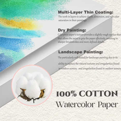 Miniatura 3 de Papel de acuarela de 5 x 7 pulgadas, 80 hojas, papel de artista pesado de 140 libras/300 GSM, papel de algodón natural de prensa en frío