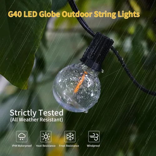 Miniatura 2 de Cadena de luces LED para exteriores de 40 pies, impermeables, luces LED G40 de globo para exteriores para patio con 27 bombillas Edison vintage a