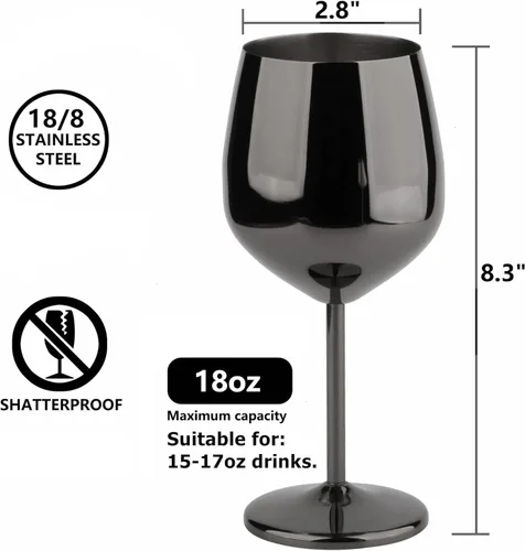 Miniatura 5 de Arora Copa de vino de acero inoxidable de 18 onzas, juego de 2 unidades, color negro, 3.6 pulgadas de profundidad x 8.3 pulgadas de alto (851036)