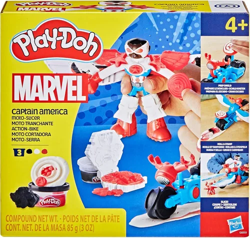 Miniatura 2 de Play-Doh Marvel Capitán América Moto-Cortador Set de juego con figura de acción articulable, 3 accesorios, juguetes de imaginación para niños de 4