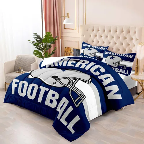Miniatura 3 de LUVIVIHOME Juego de edredón de fútbol de 2 piezas, juego de edredón individual para niños, ropa de cama gris y azul marino, decoración de dormitorio