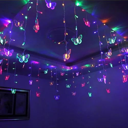 Miniatura 4 de Guirnalda de luces de cadena de hadas con cortina de mariposa, 120 LED, 8 modos, temporizador alimentado por USB, luz parpadeante de luciérnaga