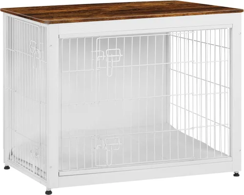 Miniatura 25 de DWANTON Mueble de jaula para perros con cojín, mesa de madera para perros con puertas dobles, casa de perro de interior, tamaño pequeño, mediano