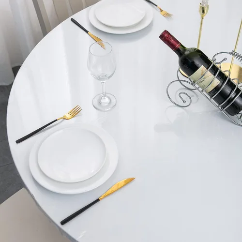 Miniatura 2 de Mantel redondo de vinilo ajustable con reverso de franela, mantel elástico, cubierta de plástico impermeable a prueba de aceite, se adapta a mesas