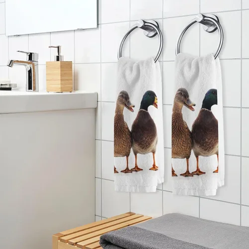 Miniatura 5 de Toallas de mano 100% algodón con patos salvajes blancos para decoración de baño, toallas de lavado suaves y absorbentes para cabello de cuerpo
