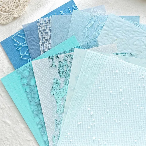 Miniatura 12 de Aromoty 20 piezas de papel artesanal para álbum de recortes, papel texturizado para manualidades, papel Morandi A5 en malla, tela de morera, mezcla