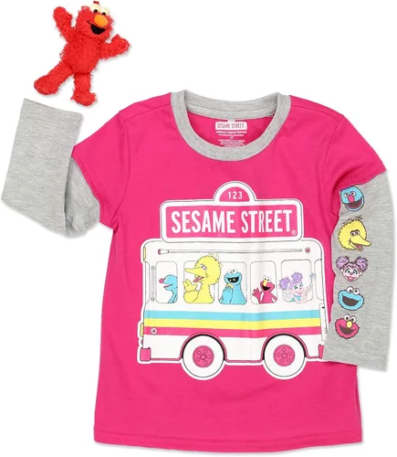 Miniatura 7 de Sesame Street Elmo, Big Bird, Cookie Monster, Grover, Abby Cadabby - Camiseta de manga larga para niñas pequeñas y bebés, color rosa