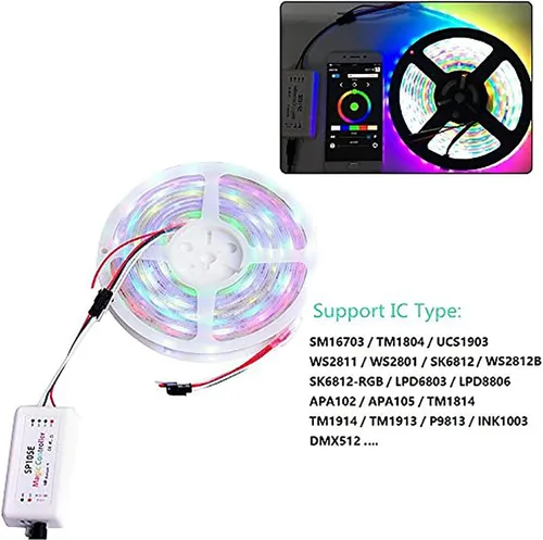Miniatura 7 de RGBZONE Controlador LED Bluetooth SP105E, control inteligente de aplicación, sincronización de música para WS2811 WS2812B WS2815 WS2813 WS2801