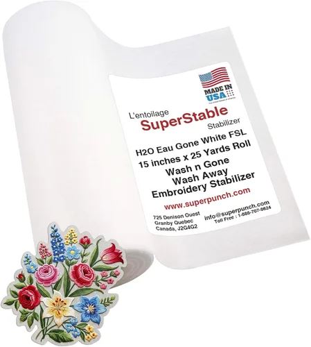 Miniatura 12 de Superpunch Estabilizador de lavado, SuperStable H2O Eau Gone White FSL rollo de 12 pulgadas x 10 yardas, estabilizador de bordado a máquina, lavado