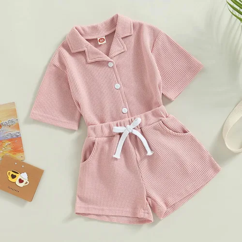 Miniatura 9 de Mubineo Pantalones cortos básicos de verano para bebés y niñas pequeñas, camisa con botones, ropa