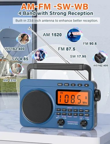 Miniatura 2 de Radio digital AM FM de onda corta con la mejor recepción, radio portátil recargable de 4000 mAh con alerta meteorológica NOAA, altavoz grande