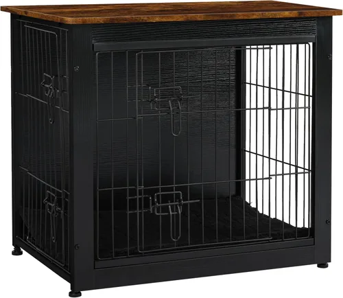 Miniatura 37 de DWANTON Mueble de jaula para perros con cojín, mesa de madera para perros con puertas dobles, casa de perro de interior, tamaño pequeño, mediano