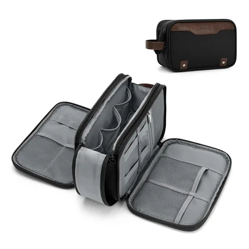 Miniatura 11 de Bolsa de aseo Wedama para hombres, bolsa de aseo colgante de viaje para viajes de negocios, natación, camping, Negro, M, Classic