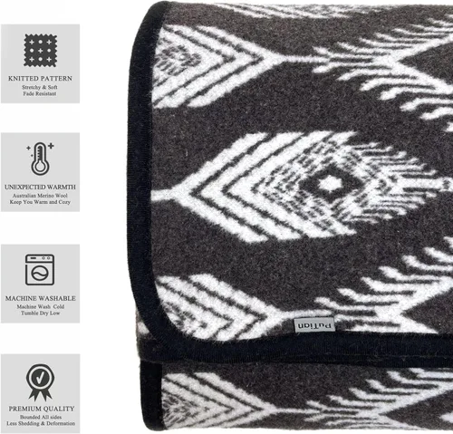 Miniatura 5 de PuTian - Manta de lana merina para acampar al aire libre, 63" x 51", color gris bohemio, excelente para acampar, exteriores, eventos deportivos