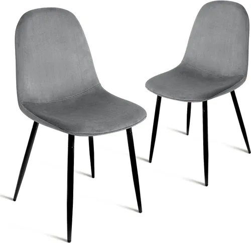 Miniatura 8 de CangLong Juego de 2 sillas de comedor de terciopelo azul con patas de metal para sala de estar, dormitorio, restaurante