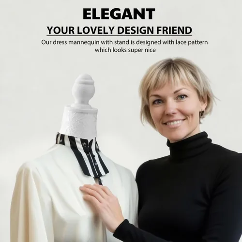 Miniatura 2 de Torso de maniquí hembra ajustable con base de trípode para exhibición (blanco)