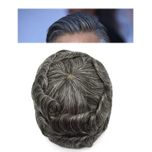 Miniatura 15 de Toupee para hombre, encaje suizo frontal, nudos blanqueados, línea capilar natural, sistemas de reemplazo de cabello humano tipo tupé, piezas hechas