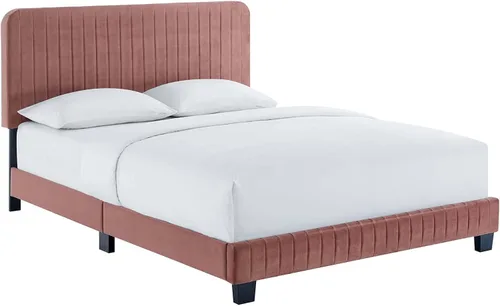 Miniatura 3 de Modway Celine - Cama con plataforma de terciopelo copetudo y alto rendimiento con canal en color rosa polv