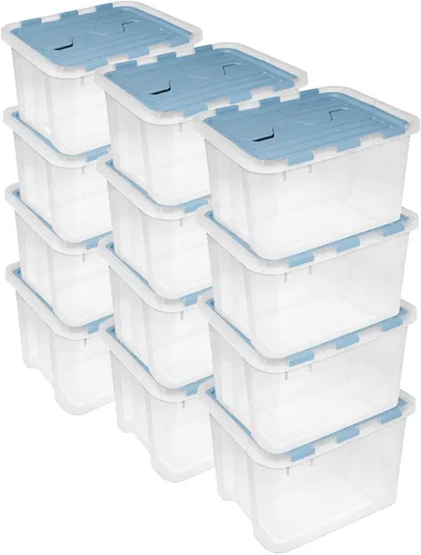 Miniatura 23 de Sterilite Paquete de 6 cajas de almacenamiento con tapa con bisagras, contenedores organizadores de plástico, 20 cuartos de galón, color azul