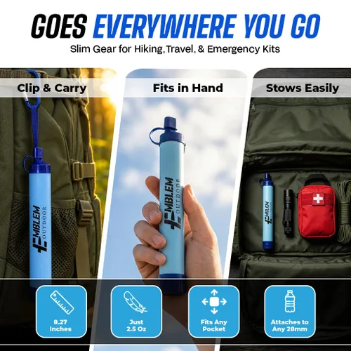 Miniatura 5 de Paja de filtro de agua portátil, 2 popotes de agua para purificar el agua cuando acampas, senderismo, emergencia y desastre – Filtro de agua