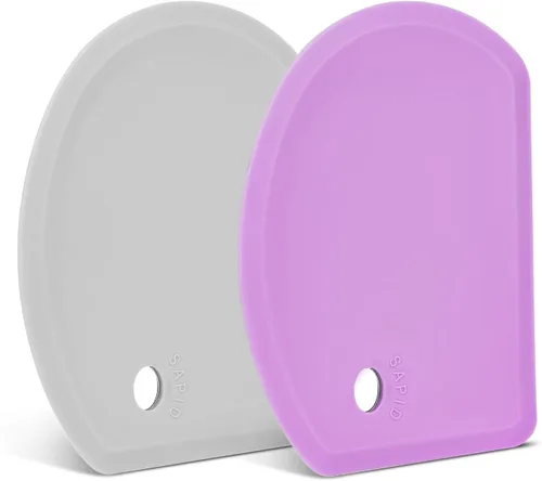 Miniatura 8 de Raspador de masa de silicona con lámina de acero inoxidable, raspador de tazón flexible de borde curvo para hornear, raspador de banco de silicona