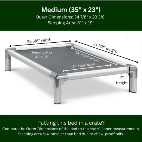 Miniatura 3 de Kuranda Cama elevada para perros a prueba de mordeduras - Aluminio plateado - 35" x 23" - Cordura Nylon - Humo