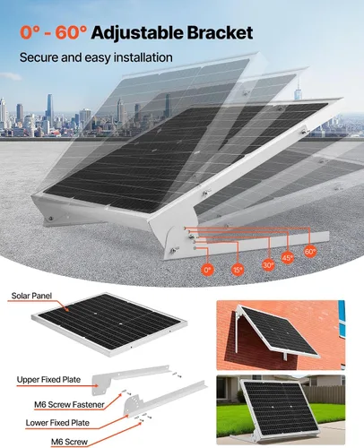Miniatura 6 de VEVOR 50W 12V Cargador Lento y Mantenedor para Batería Solar, Cargador de Batería de Panel Solar Mono con Controlador MPPT Mejorado y Soporte