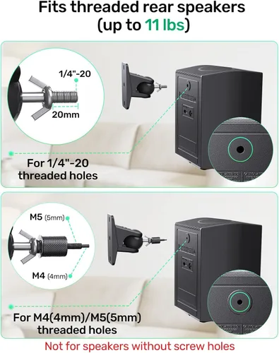 Miniatura 6 de Soporte de pared para altavoz trasero de sonido envolvente, soporte de montaje de techo para satélite universal, se adapta a orificio de cerradura