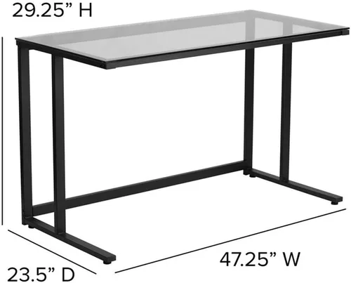 Miniatura 3 de Flash Furniture Singleton - Escritorio de cristal con marco de metal con pedestal negro