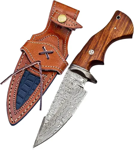 Tbp Cuchillo de caza de damasco forjado para pesca, desollar al aire libre, campamento Edc hecho a mano, cuchillo Bowie de supervivencia de acero de