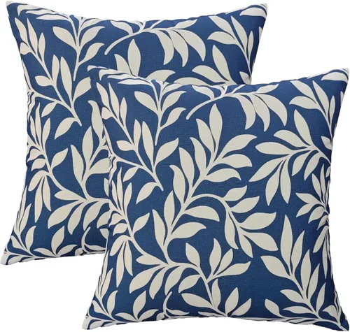 Miniatura 13 de JMGBird Almohadas exteriores de 18 x 18 pulgadas, almohada impermeable para exteriores Blanco con azul