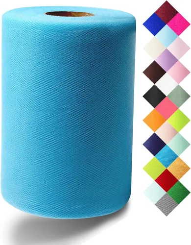 Miniatura 28 de Rollo de tela de tul azul agua de 6 pulgadas x 300 pies (100 yardas), cinta de tul mate cinta de red malla carrete para DIY falda tutú lazo de boda