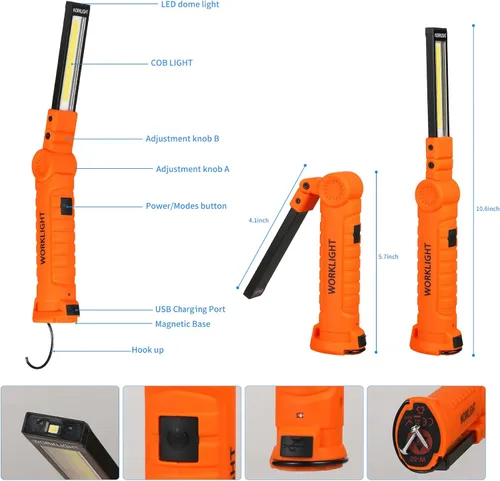Miniatura 3 de Luces LED de trabajo recargables, linterna de mano para hombre, regalo de cumpleaños, luz de trabajo magnética, rotación de 360°, 5 modos, linterna
