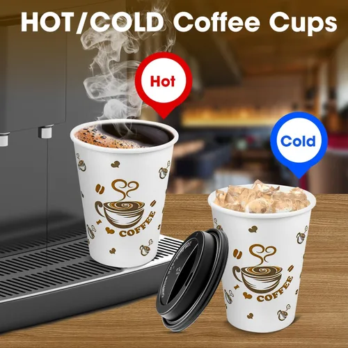 Miniatura 5 de Ginkgo Tazas de café desechables con tapas, 12 onzas, paquete de 100 unidades, taza de café de papel para llevar para coco caliente, chocolate