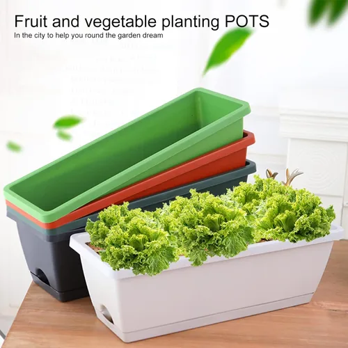 Miniatura 2 de Macetero para ventana, macetas de plástico para verduras, macetas rectangulares de 17 pulgadas con platillos para jardín interior y exterior