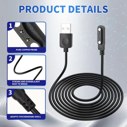 Miniatura 6 de Cable cargador de reloj inteligente, accesorios magnéticos para SmartWatch, cable de carga de 2 pines, espacio entre pines de contacto del cargador