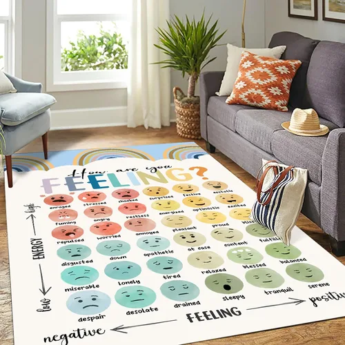 Miniatura 20 de Feelings Chart - Alfombra para el aula, salud mental, alfombra de esquina calmante para clase, alfombras antideslizantes y esponjosas