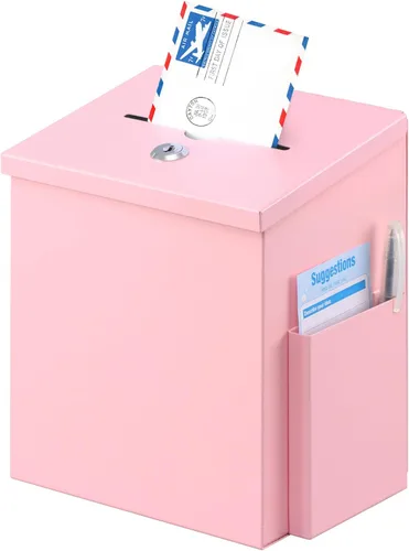 Miniatura 13 de xydled Buzón de votos y donación montado en la pared con 50 tarjetas de sugerencia, caja de colección de sugerencias de metal con cerradura