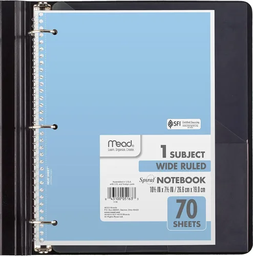 Miniatura 3 de Mead 930050-ECM - Cuaderno de espiral, paquete de 6, 1 materia, papel rayado ancho, 7-1/2 x 10-1/2 pulgadas, 70 hojas por cuaderno, colores pastel