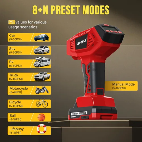 Miniatura 2 de Compresor de aire portátil para inflado de neumáticos, inflado 4 veces más rápido, bomba de neumáticos inalámbrica de 160 PSI con doble potencia