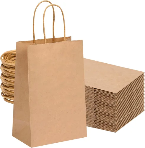 Miniatura 9 de OUTUXED 60 bolsas de regalo de papel negro de 5.25 x 3.2 x 8 pulgadas con asas, pequeñas bolsas de regalo a granel para compras, cumpleaños, bodas